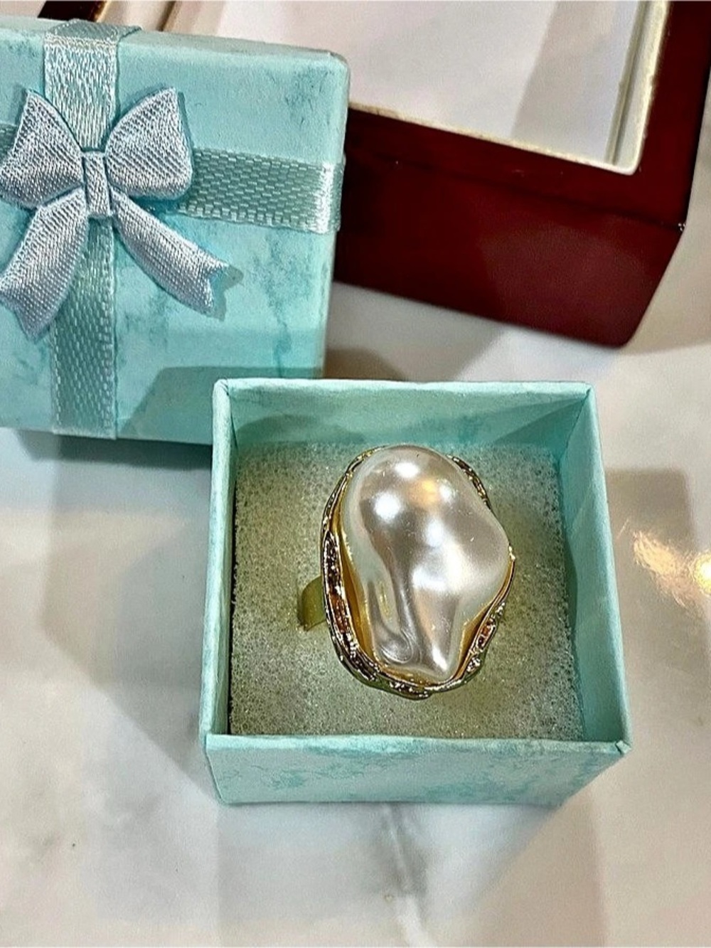 NIB Irregularly Shaped Pearl Gold-Tone Cocktail Ring